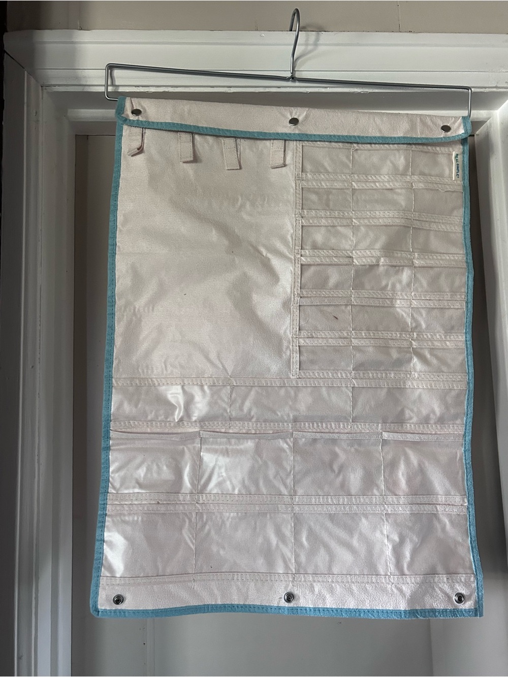Simple White Canvas Jewelry Organizer with Blue Trim